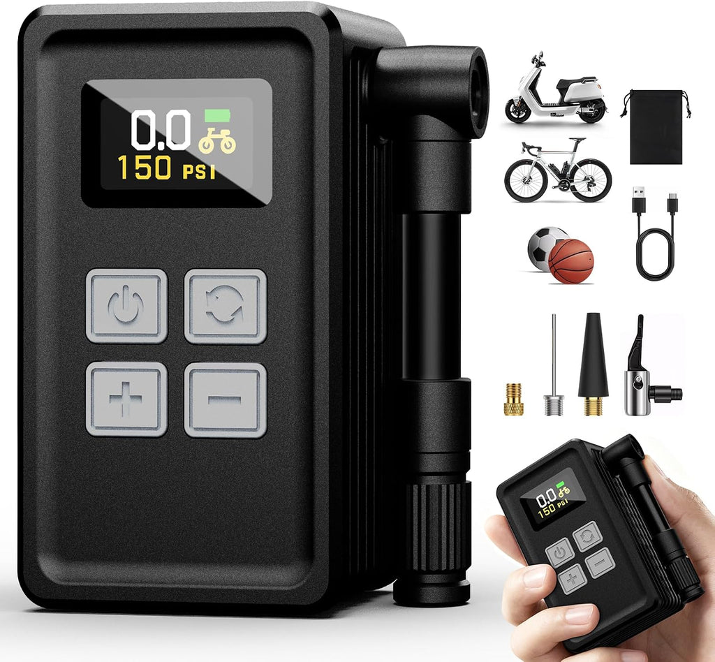 Mini Bike Pump 150 PSI Electric Tire Inflator with Gauge for Bikes