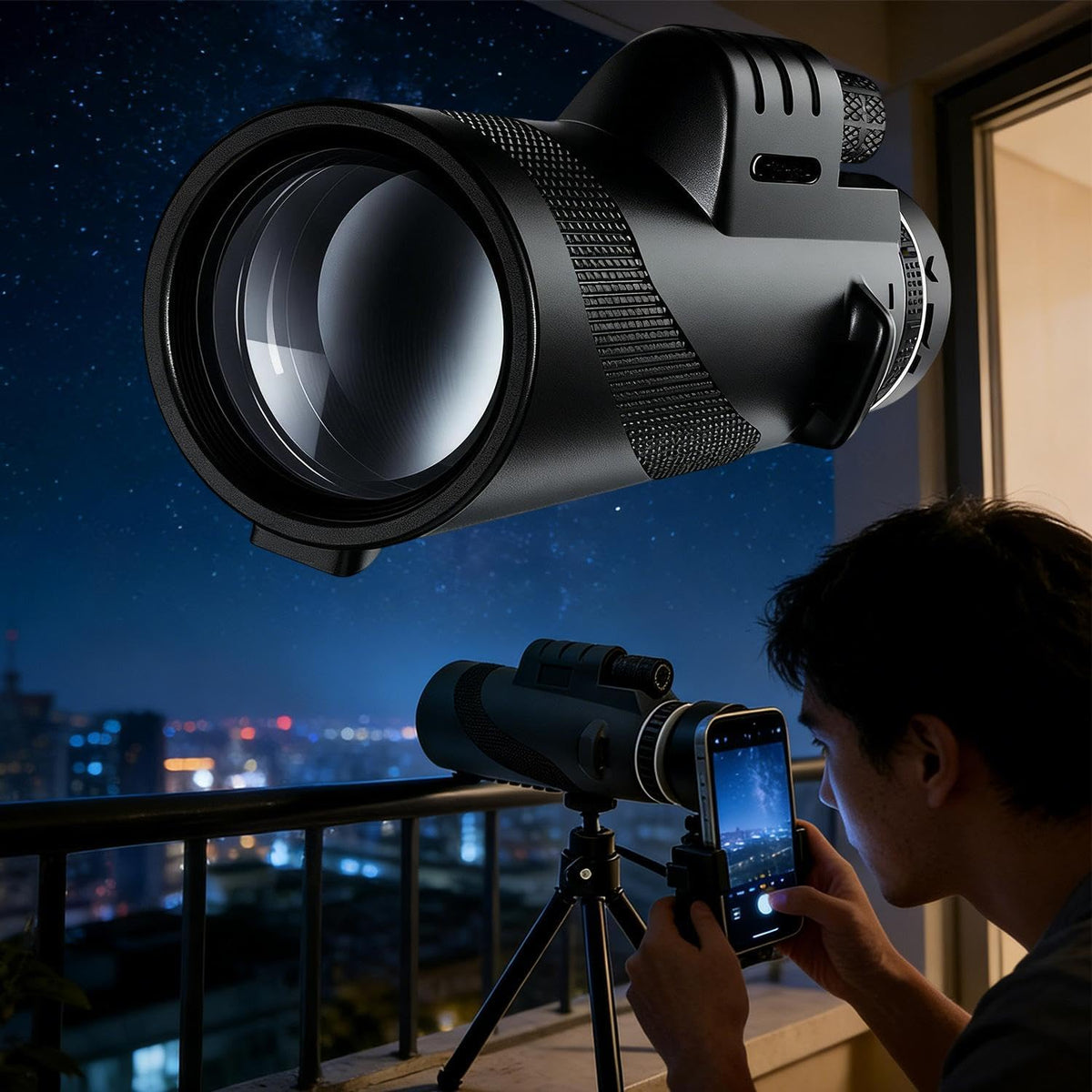 80X100 Monocular Telescope, High Power Monocular for Adults with Phone Adapter & Tripod & Hand Strap, Equipped with BAK4 Prism for Bird Watching (Black, 15.3x7cm)