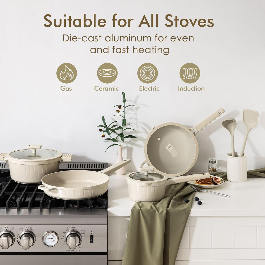 SENSARTE 14Pcs Pots and Pans Set Non Stick, Ceramic Cookware Set Non toxic