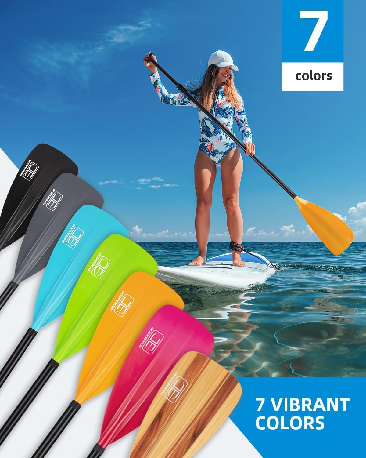 OCEANBROAD SUP Paddle - Adjustable Stand-Up Paddle for Paddleboard Kayak, Adjustable Aluminum Alloy Shaft with Reinforced Nylon Blades