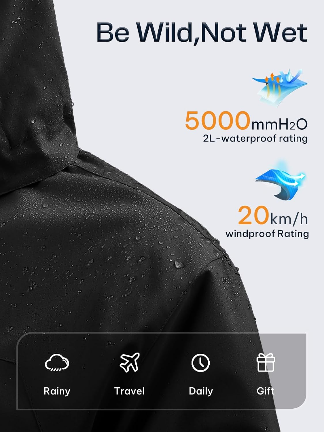 Womens Waterproof Rain jacket Lightweight Raincoat with Removable Hood