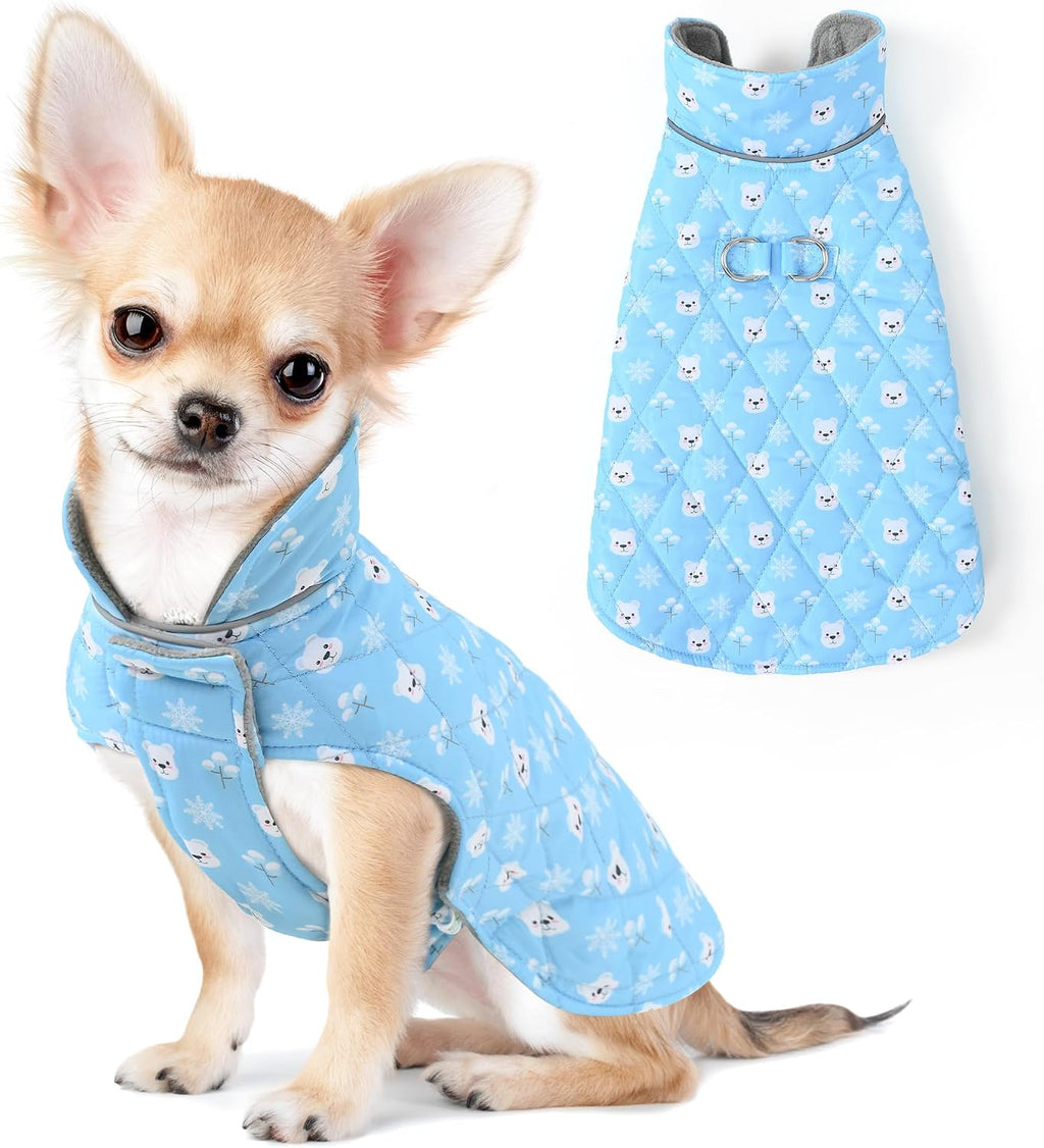 Mile High Life Dog Warm Coat, Small Dog Winter Jacket Windproof Water Resistant Cold Weather Coats Cozy Snow Jacket Vest for Puppies (Blue, Medium Chest 17.3")