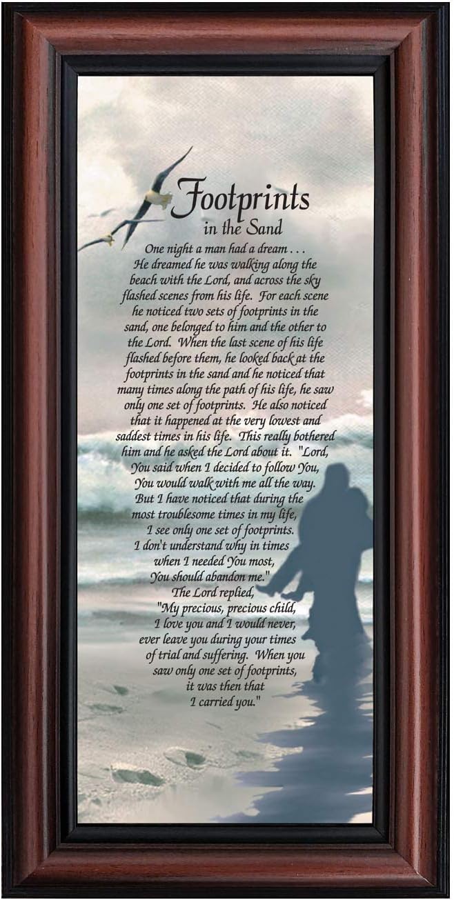 Footprints in the Sand Inspirational Wall Art, Beach Decor, Christian Gifts for Women and Men, Christian Wall Decor, Get Well Soon, Encouraging Scripture Wall Art, Framed Sympathy Gift 7703W