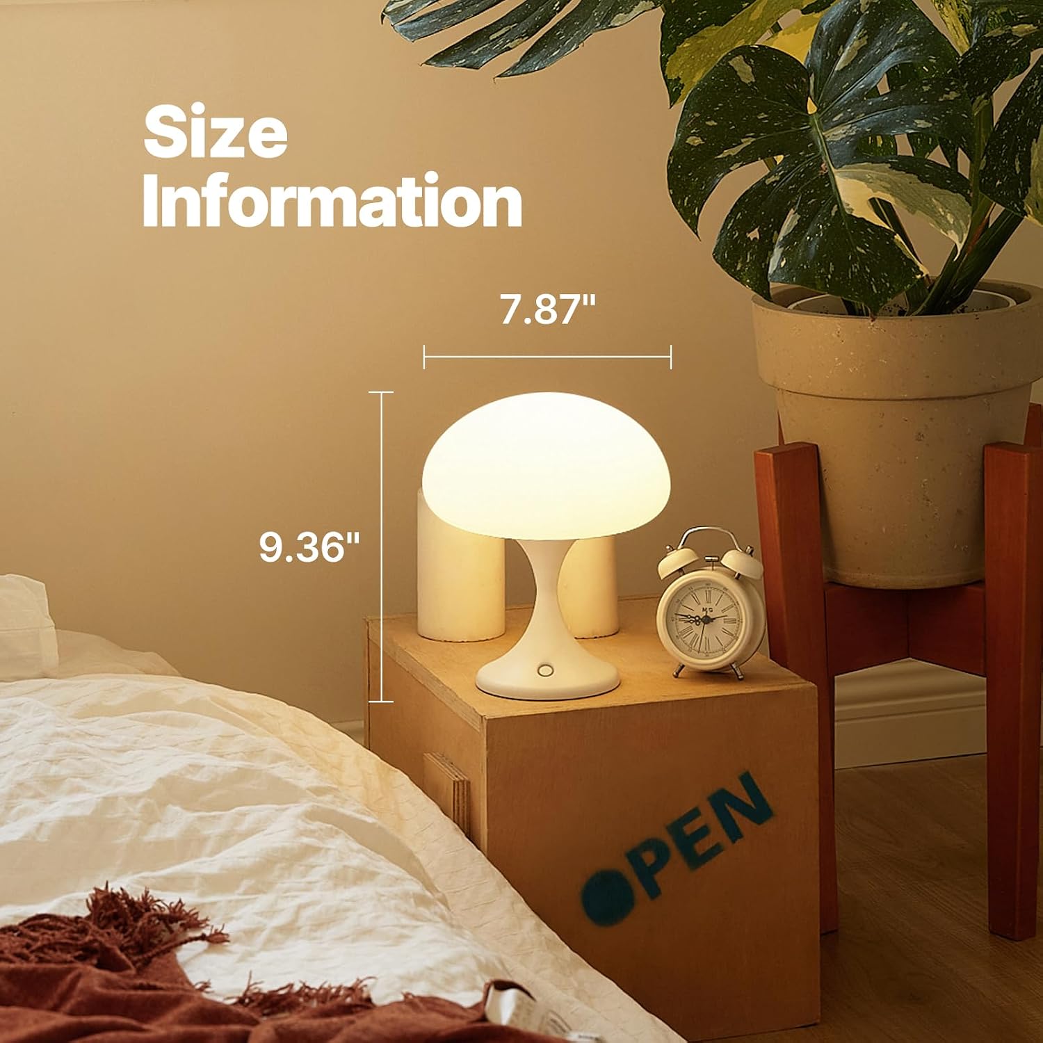 MAGCHARM Mushroom Lamp, 5W LED Cordless Rechargeable Table Lamp with Glass Shade, Small Retro Dimmable Touch Light with 3 Color Temps, Aesthetic Mid Century Bedside Light for Bedroom Ambient, White