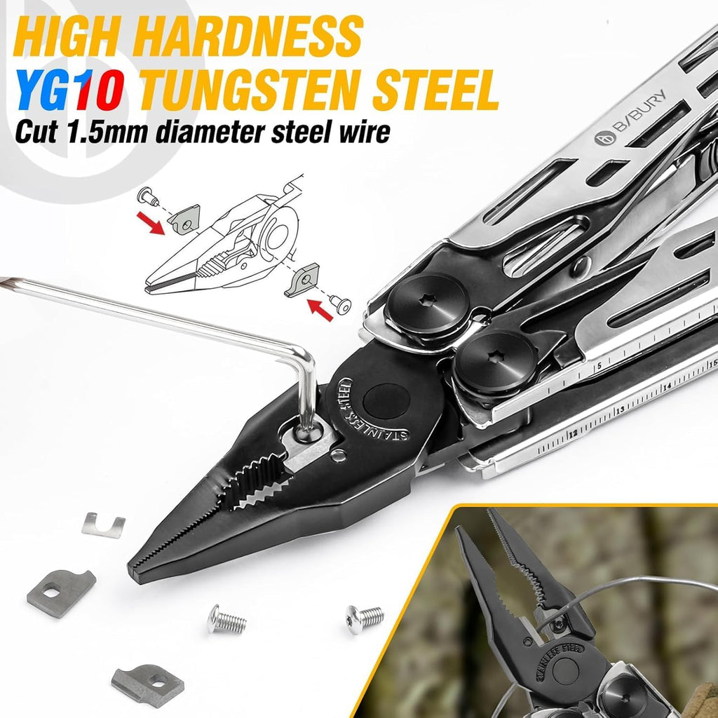 BIBURY 31-in-1 Multitool Pliers Pro BI2045,EDC Pocket Knife & Scissors