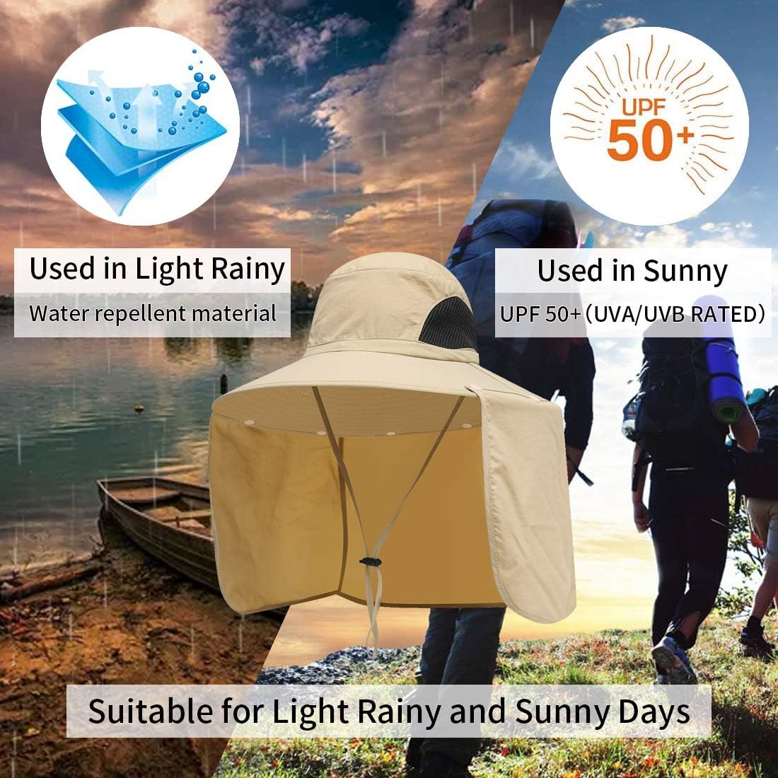 Sun Blocker Hats Outdoor Sun Protection Fishing Cap with Neck Flap Large Brim Outdoor Hat