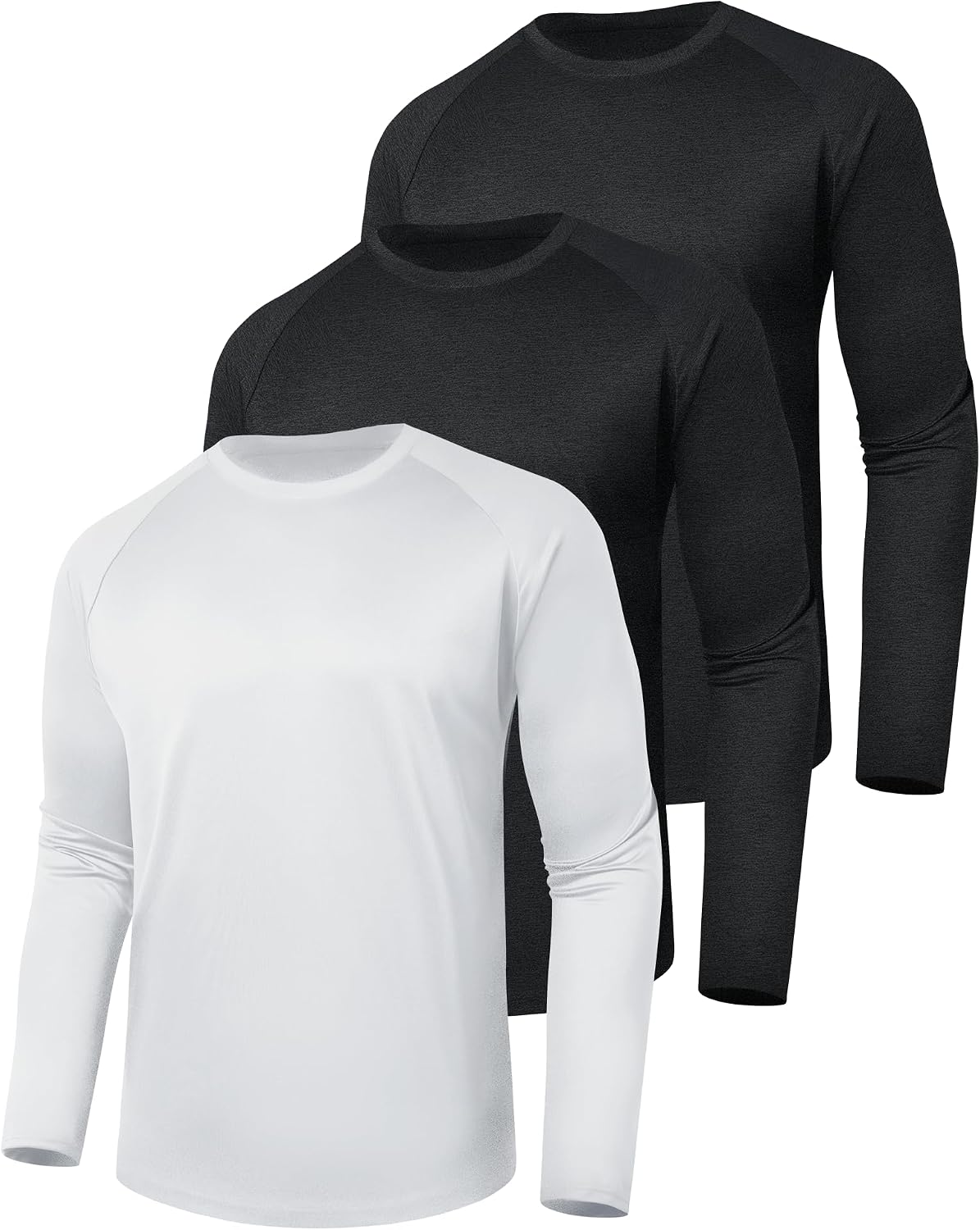 3 Pack Long Sleeve Shirts for Men - Quick Dry Moisture Wicking UV Sun Protection T-Shirts for Fishing Workout Athletic Gym