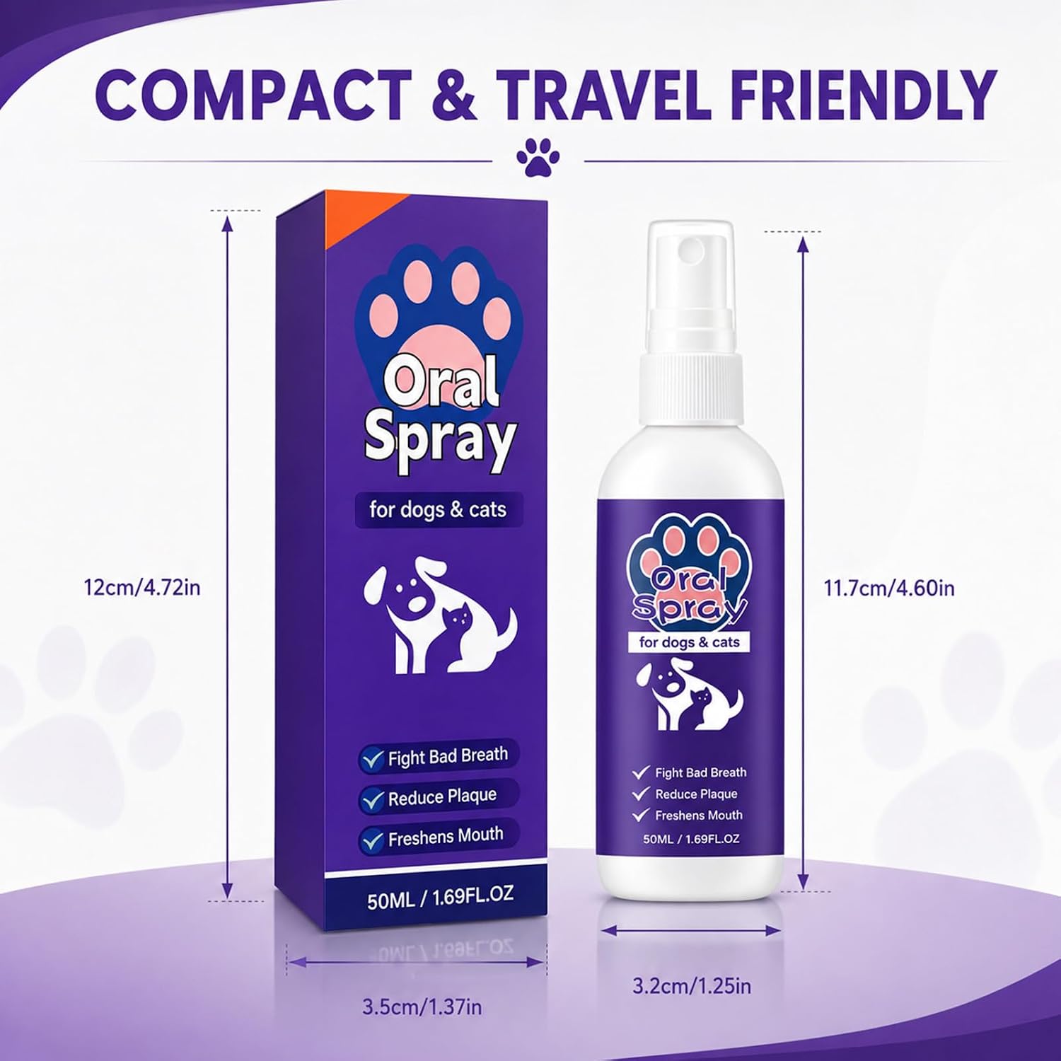 2PCSPet Oral Spray, Pet Breath Freshener Spray Oral Care Cleaner, Pet Oral Care for Dogs & Cats,No-Brush Oral Care Spray,50ML