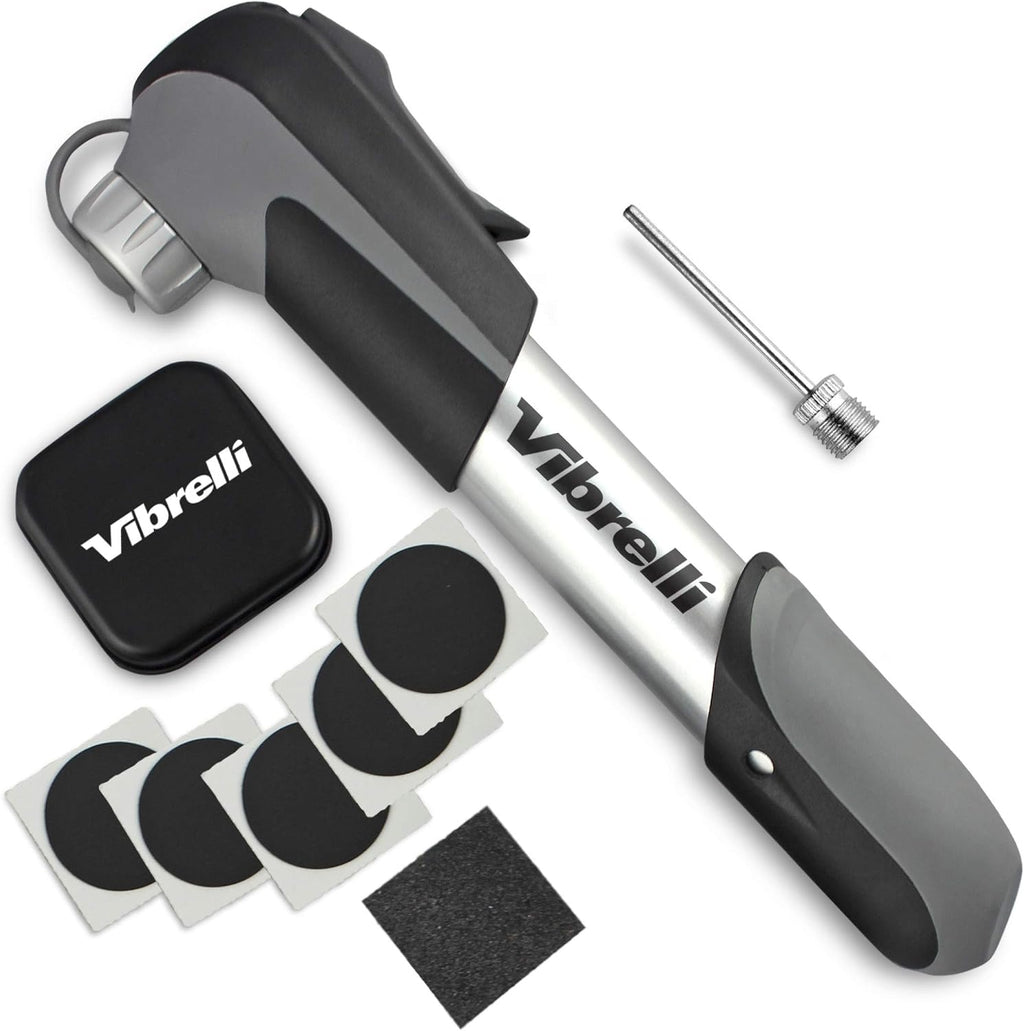Vibrelli Mini Bike Pump - Presta & Schrader Bicycle Pump - 120 PSI Tire Pump for Road & MTB - No Valve Changing Needed