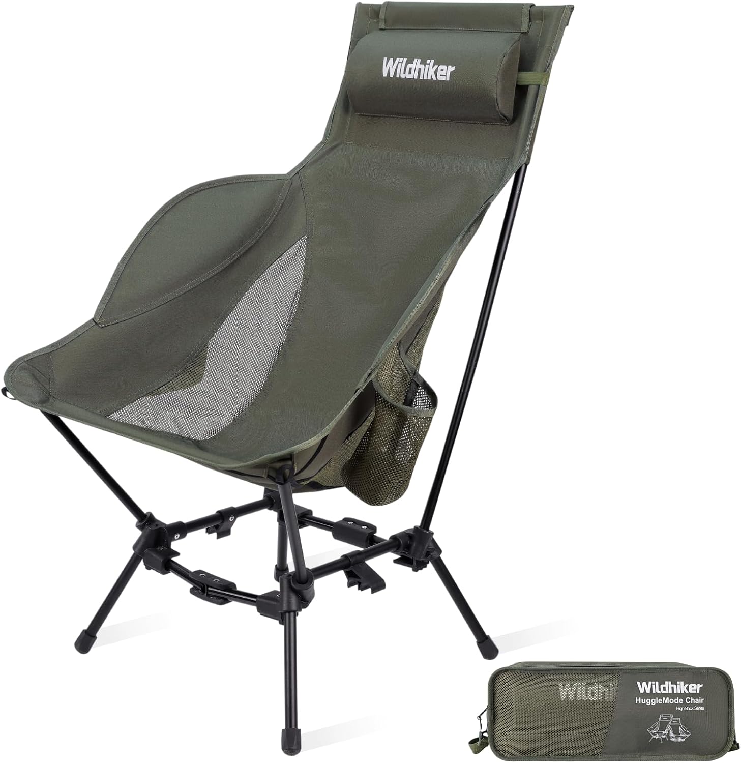 Wildhiker HuggleMode High Back Folding Camping Chair, 2 Seat Heights -Green