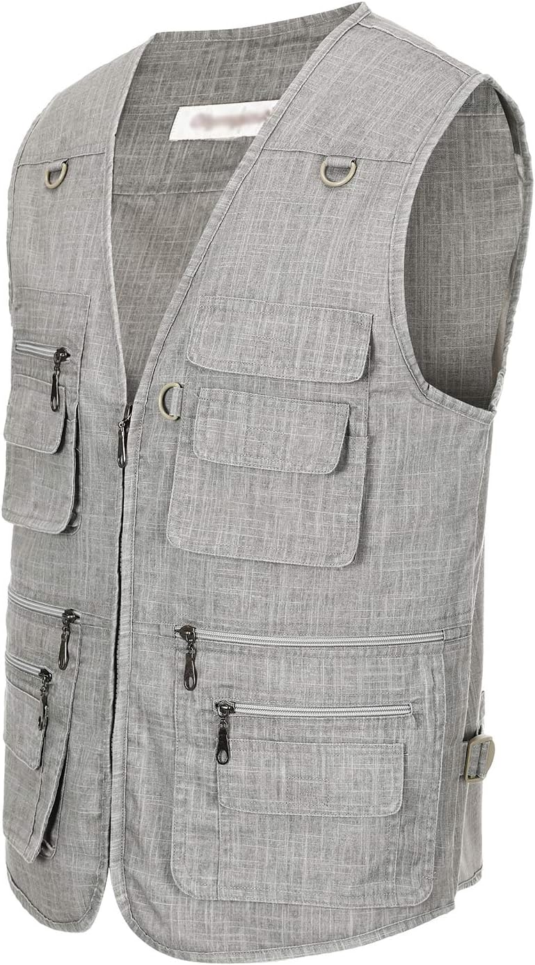 Hbufnha Men's Casual Safari Travel Vest 16 Pockets Outdoor Work Vest Sleeveless Jacket Fishing Hiking Photograph