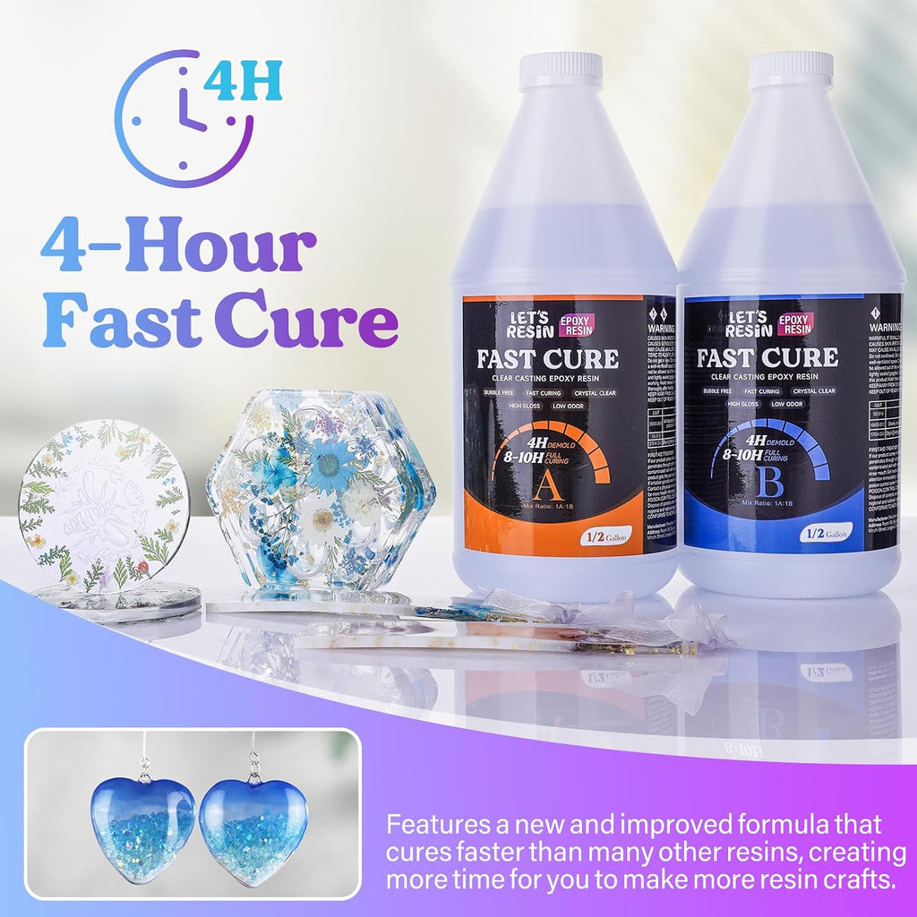 LET'S RESIN EPOXY RESIN 1 Gallon Fast Cure Resin Epoxy-4 Hours Demold