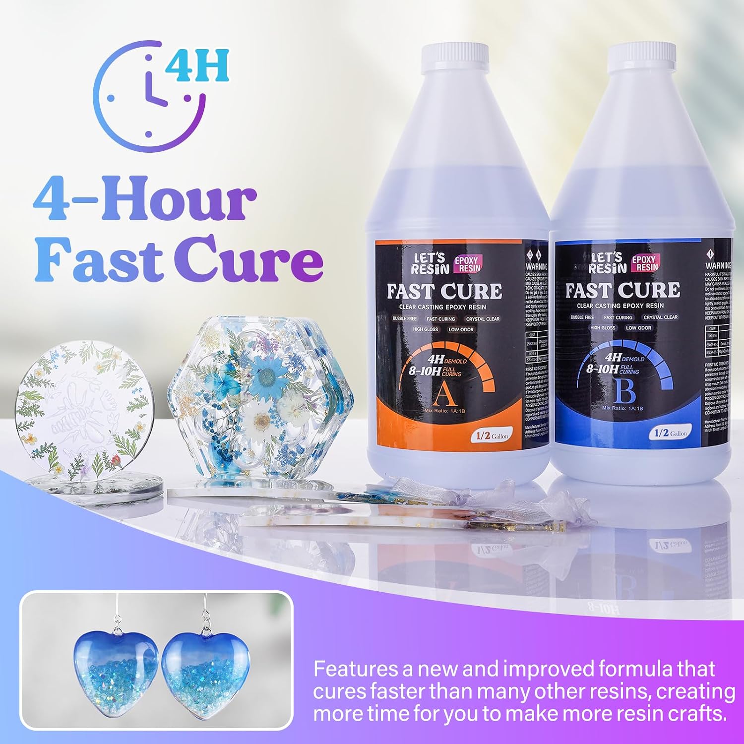 LET'S RESIN EPOXY RESIN 1 Gallon Fast Cure Resin Epoxy-4 Hours Demold