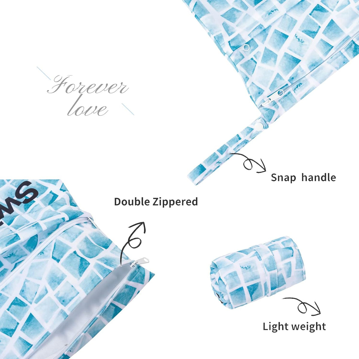 ALVA ALVABABY 2pcs Superior Waterproof Wet Dry Bags,Reusable with Two Zippered Pockets, Baby Cloth Diaper Wet Bags,Travel,Beach,Pool,Daycare,Soiled Baby Items,Yoga Gym Bag,Wet bag for Swimsuit