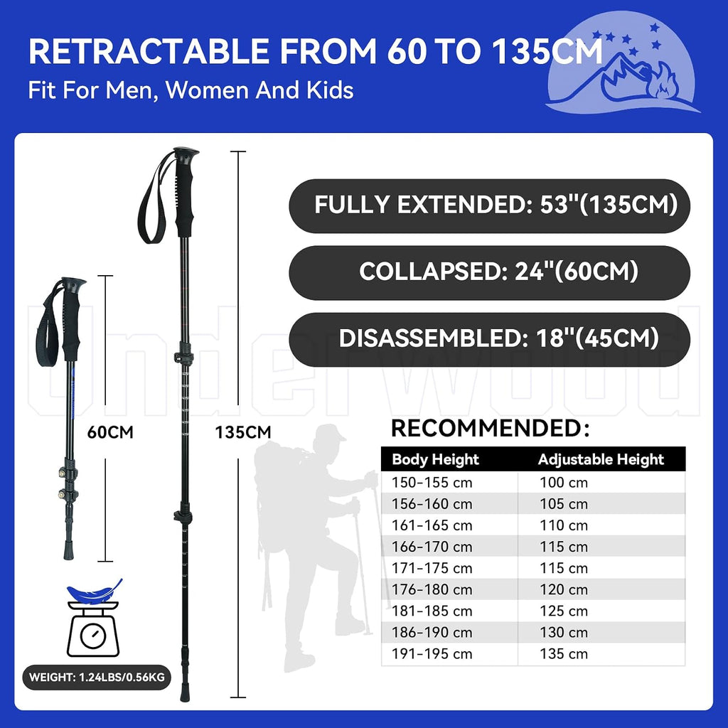 Trekking Poles Collapsible Hiking Poles, Lightweight Aluminum Hiking Sticks