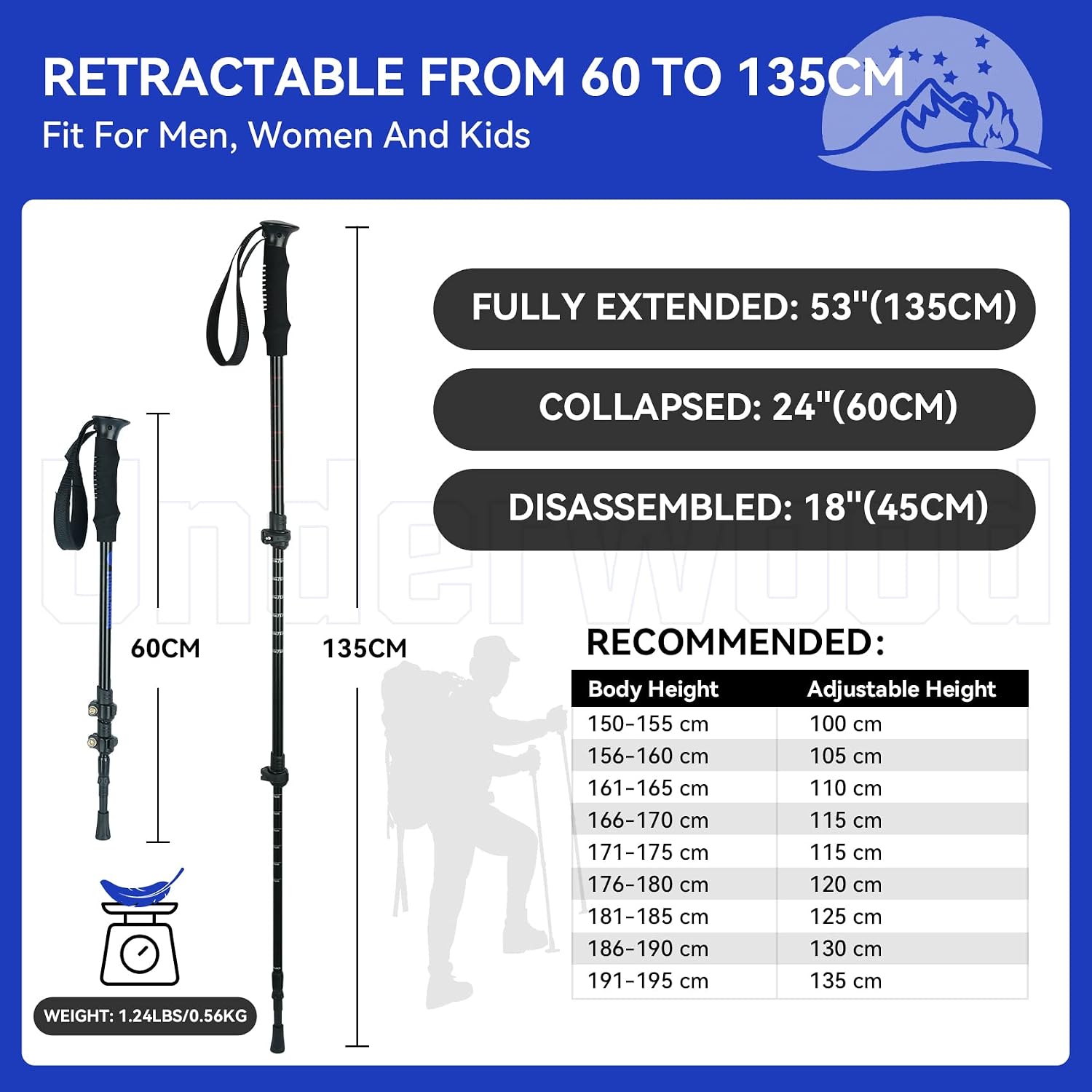 Trekking Poles Collapsible Hiking Poles, Lightweight Aluminum Hiking Sticks