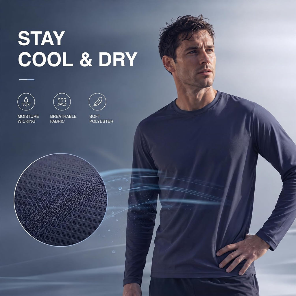 OYGSieg 6 Pack Long Shirts for Men Quick Dry Sun Protection Tee Shirts