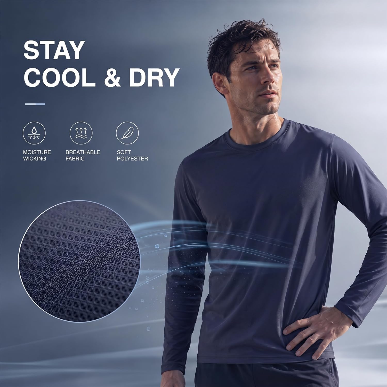 OYGSieg 6 Pack Long Shirts for Men Quick Dry Sun Protection Tee Shirts