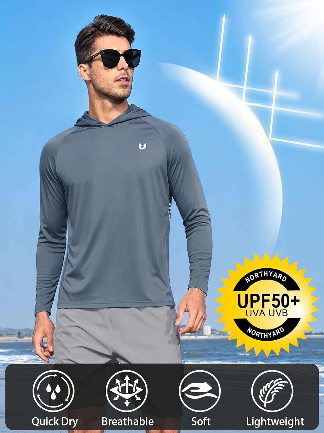 NORTHYARD Men's Sun Hoodie Long Sleeve Fishing Shirts UPF 50+ Rash Guard