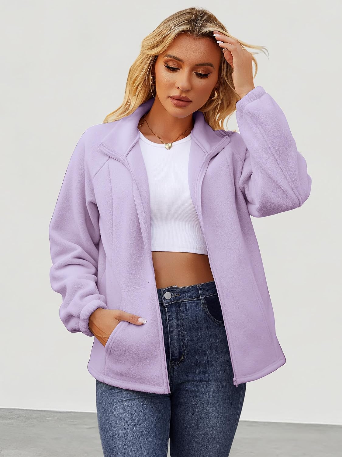 UEAL Womens Zip Up Fleece Jacket