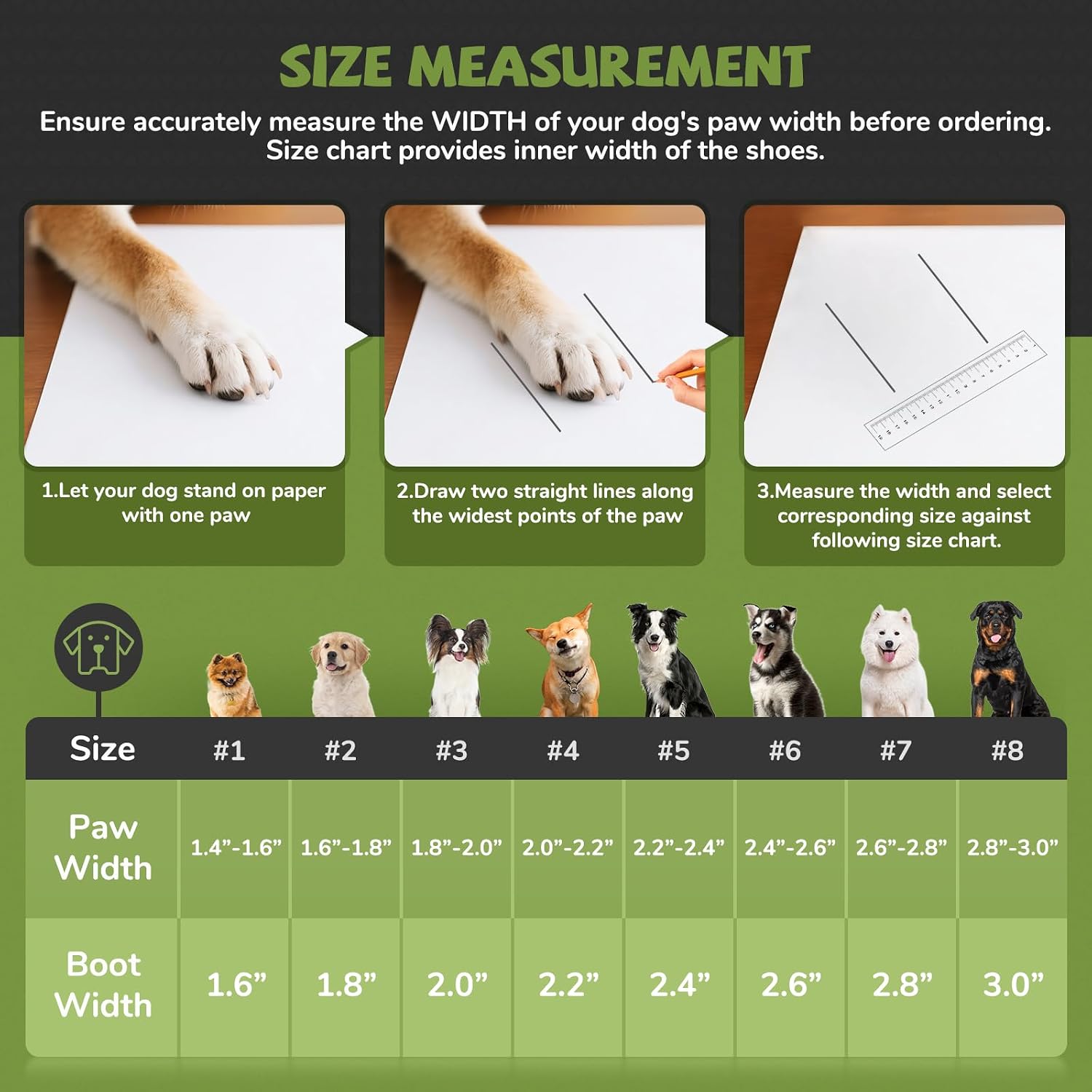 Winter Dog Snow Boots with Fleece Lining, Dog Shoes for Medium Large Size Dogs, Waterproof Dog Booties and Paw Protectors, Anti-Slip & Reflective Dog Shoes for Snow Outdoor, Hiking (Green-Size 4)