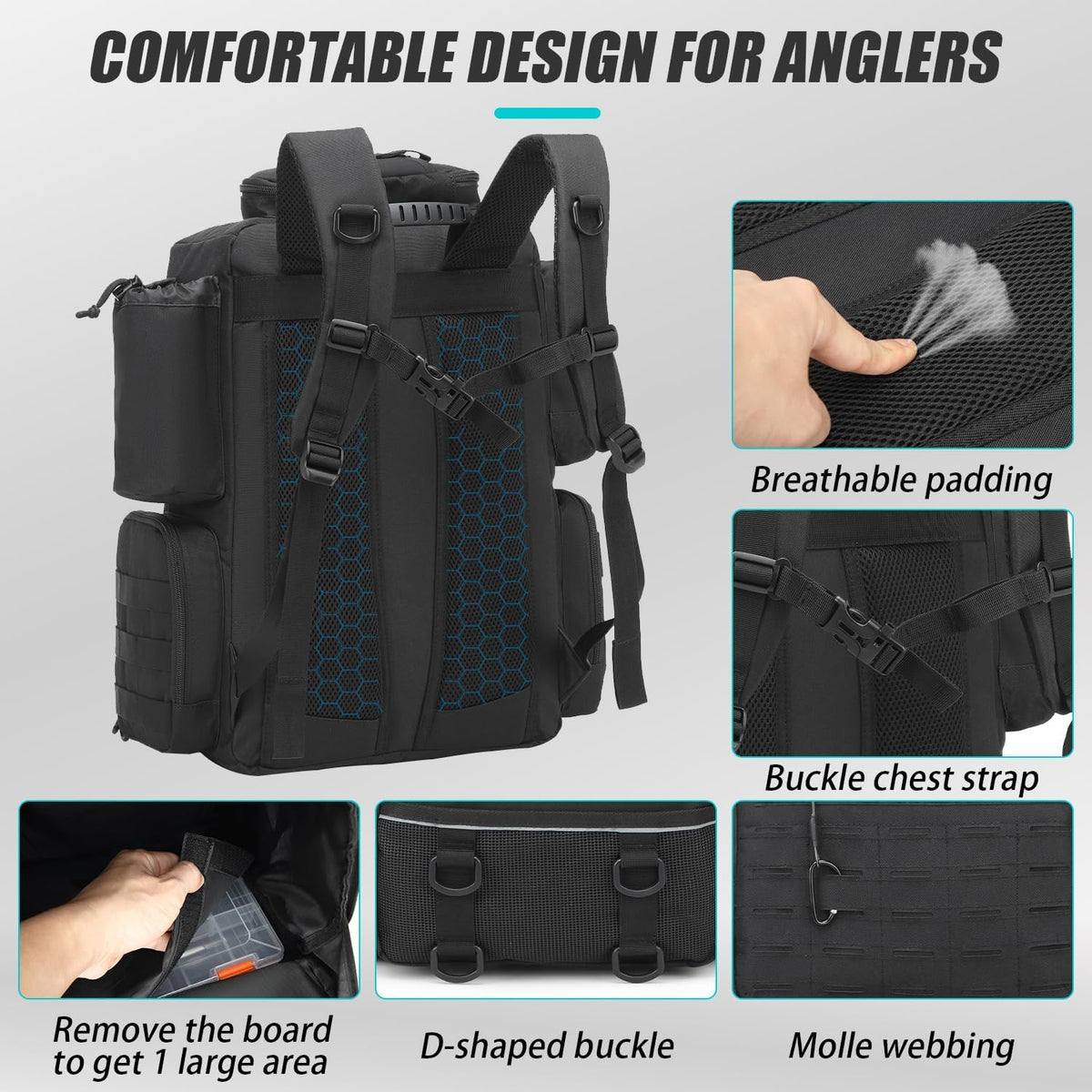 Tactical Fishing Backpack with 4 Tackle Boxes, Rod Holders & Bottle Holder