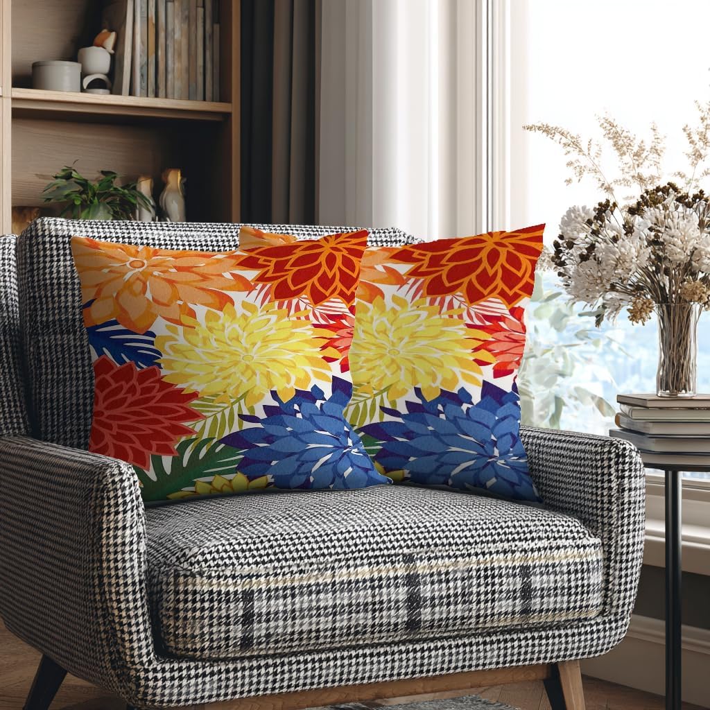 mellicoma Waterproof Outdoor Pillow Covers 18x18 Pack of 2 Vibrant Floral Collage Throw Outdoor Pillows for Garden Funiture Patio Home