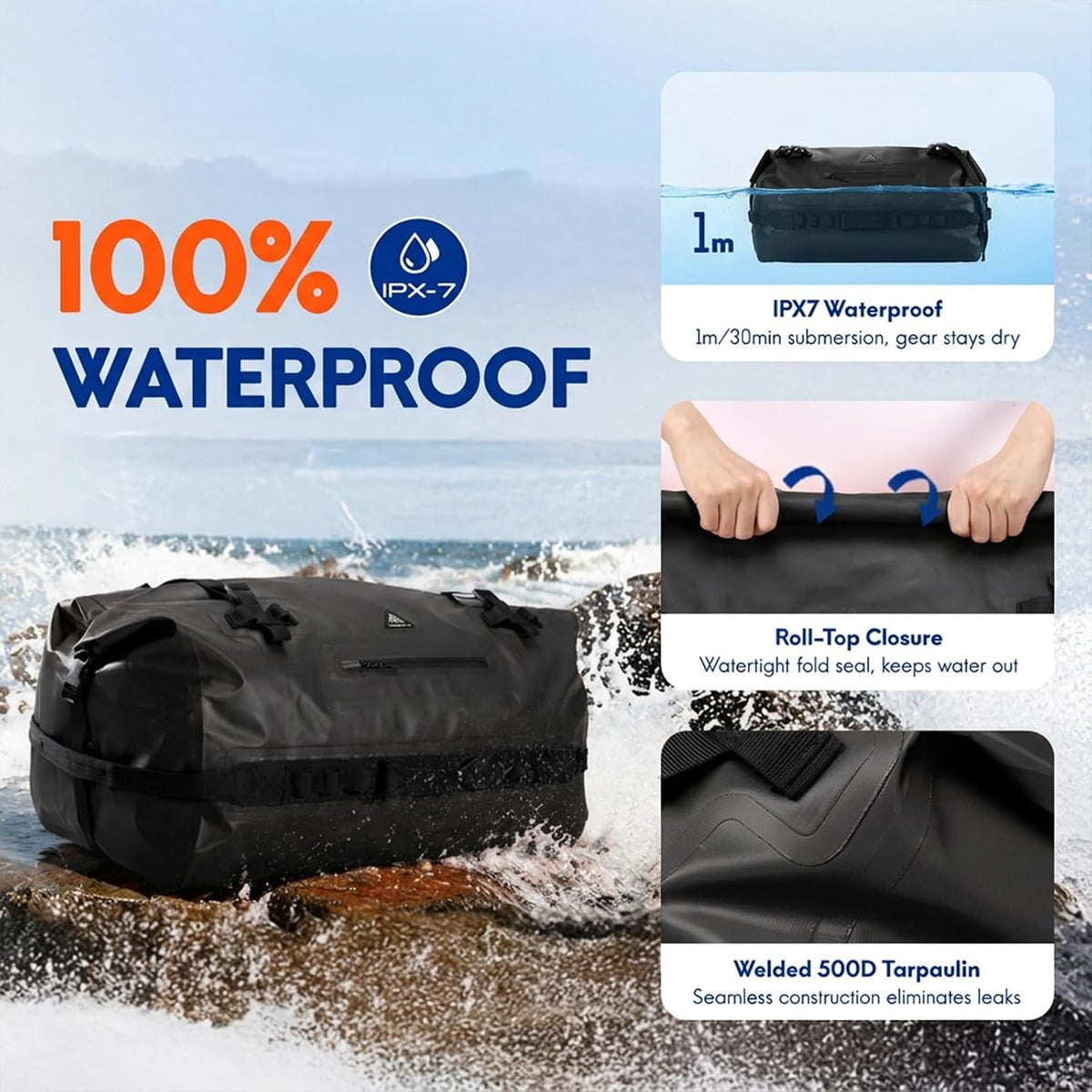 Haimont IPX7 Waterproof Roll-Top Dry Duffel Backpack Bag