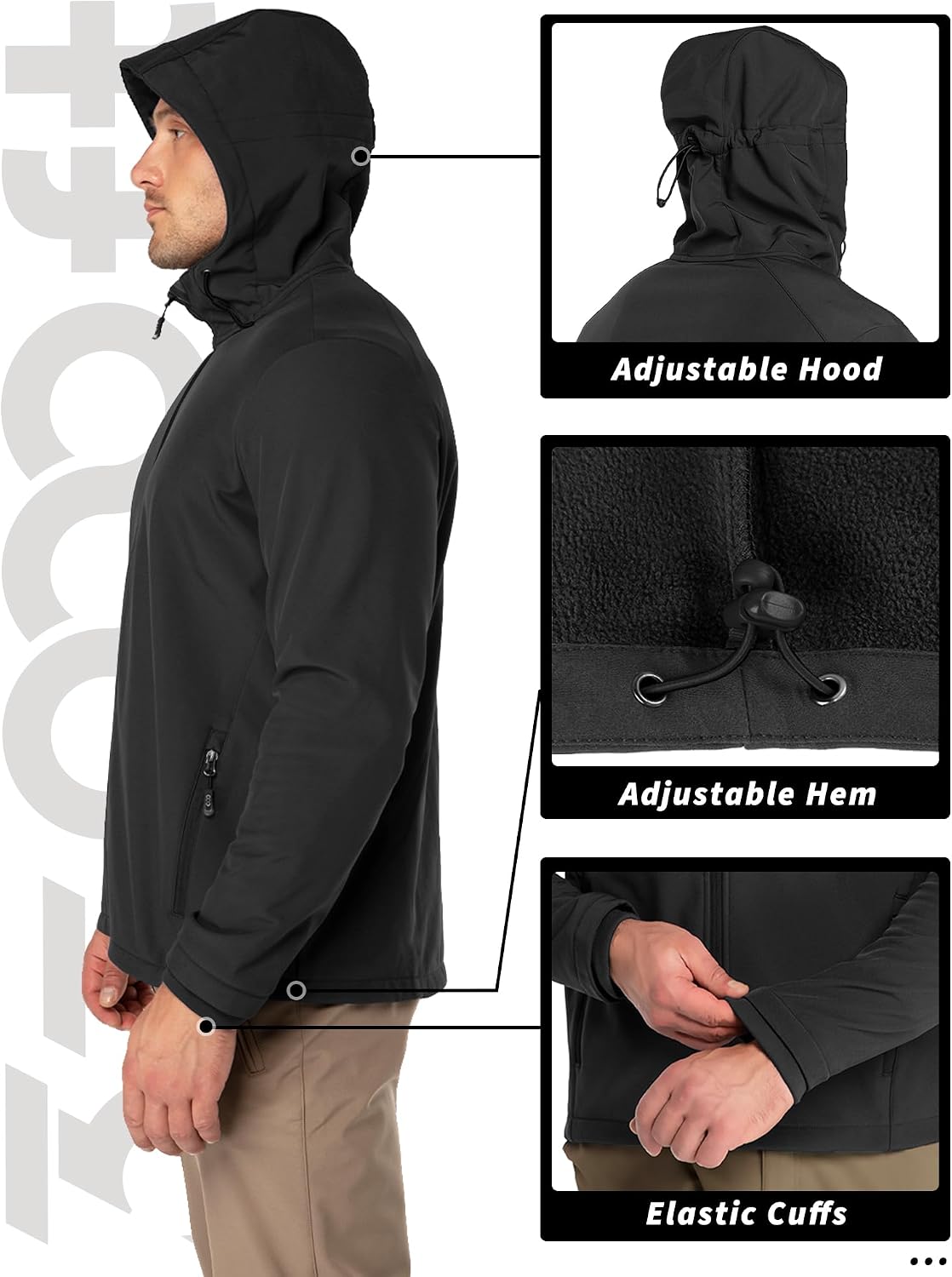 33,000ft Men's Hooded Fleece Lined Rain Shell Jacket Waterproof Lightweight