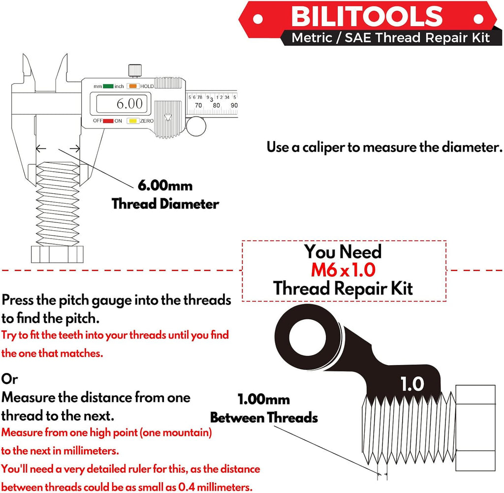 BILITOOLS M10x1.25 Thread Repair Kit, HSS Drill Helicoil Repair Kit Metric