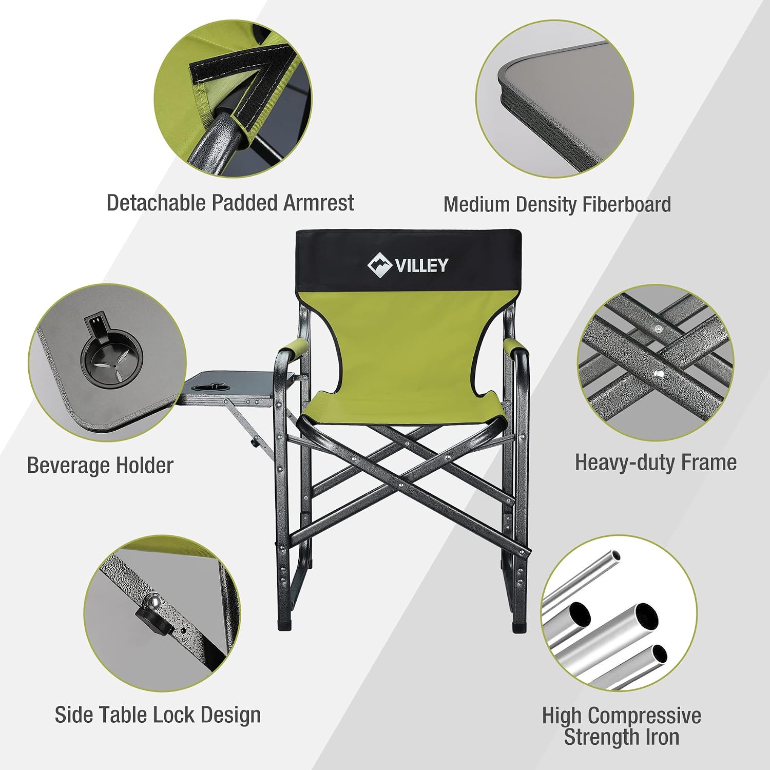 VILLEY Heavy Duty Directors Chair, Folding Camping Chair, 350 lbs Capacity