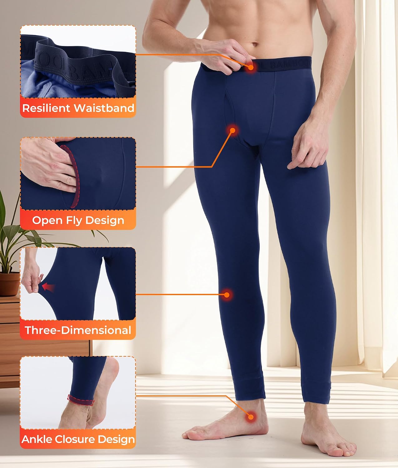BAMBOO COOL Men's Wool Blend Thermal Pants, 2-Pack Heavyweight Long Johns
