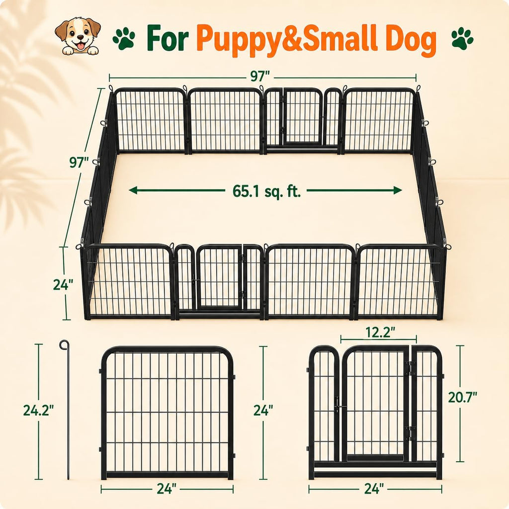 Yaheetech Dog Playpen 24in 16 Panels Pet Fence for Indoor Yard RV Camping