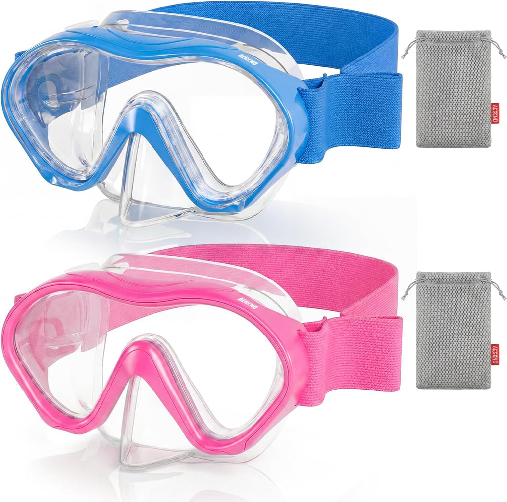 Aegend 2 Pack Kids Swim Goggles with Nose Cover for Kids 3-15, Knitted Fabric Strap, Anti-Fog 180° Clear View No Leak