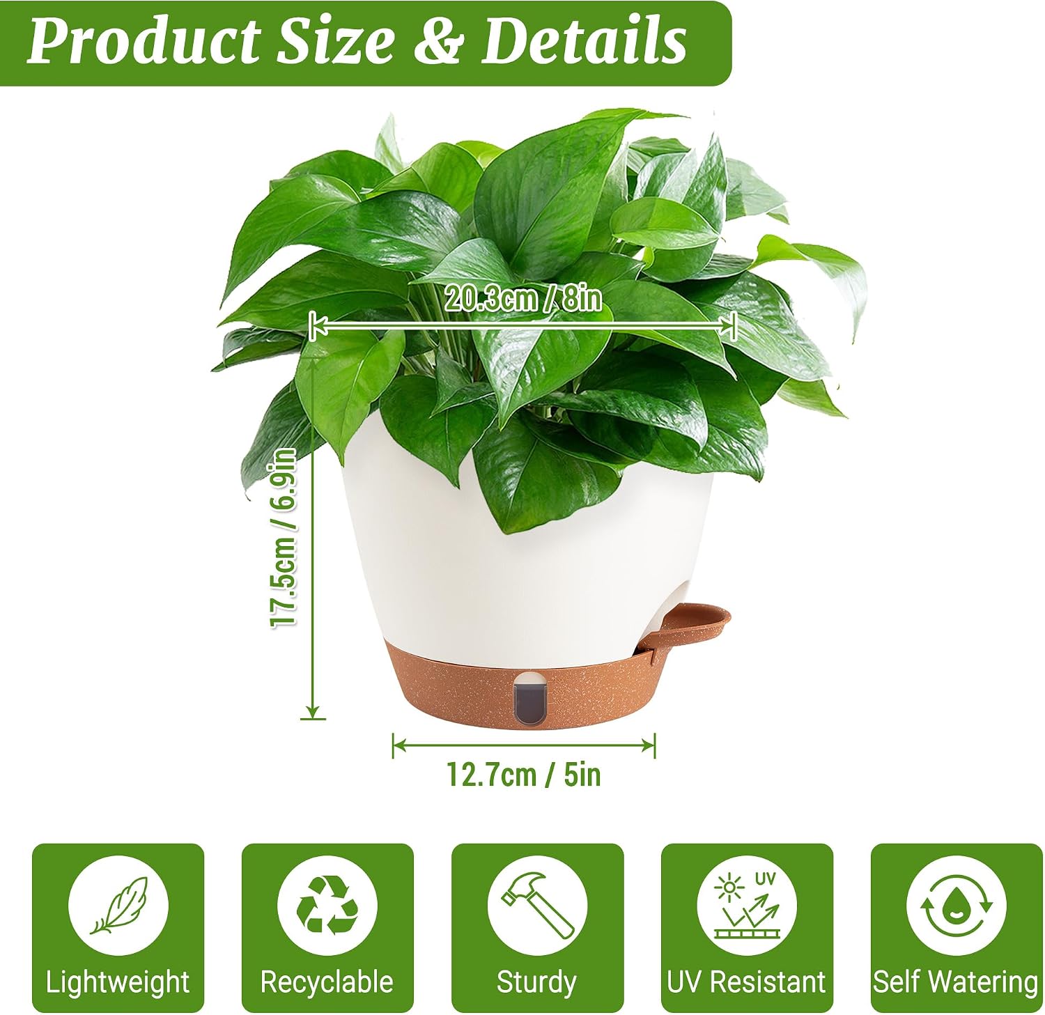 2 Pack 8 Inch Pots for Plants Indoor, Plastic Self Watering Planters