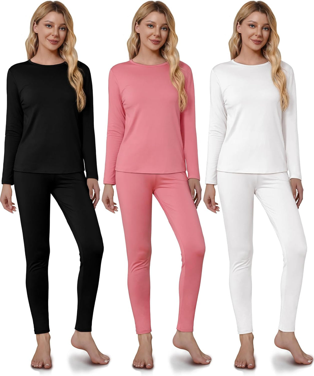 VZV 3 Set Thermal Underwear for Women Fleece Lined Long Johns Top & Bottom