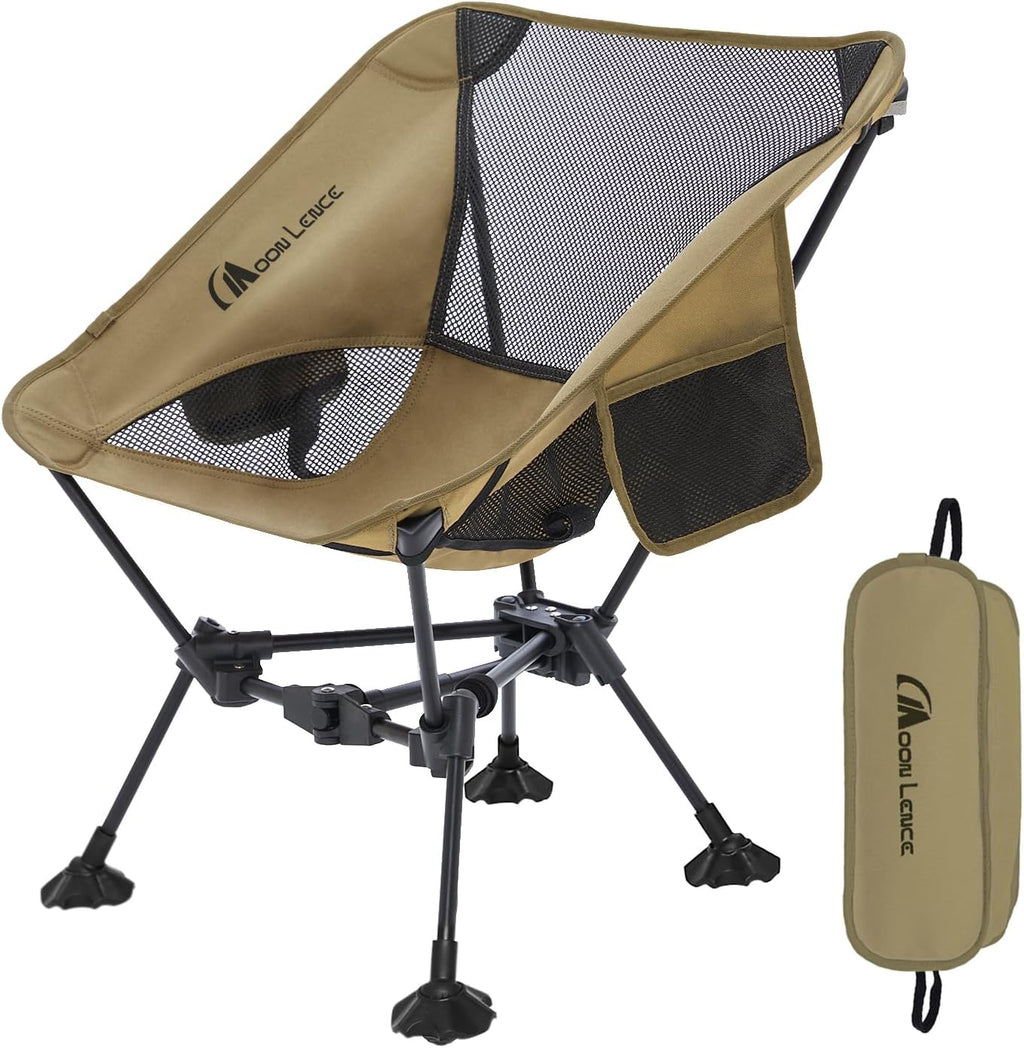 MOON LENCE Portable Camping Chair，Lightweight Backpacking Hiking Chairs,Compact,Foldable,with Anti-Sinking Large Feet for Beach,330 lbs Capacity (Khaki, Standard)