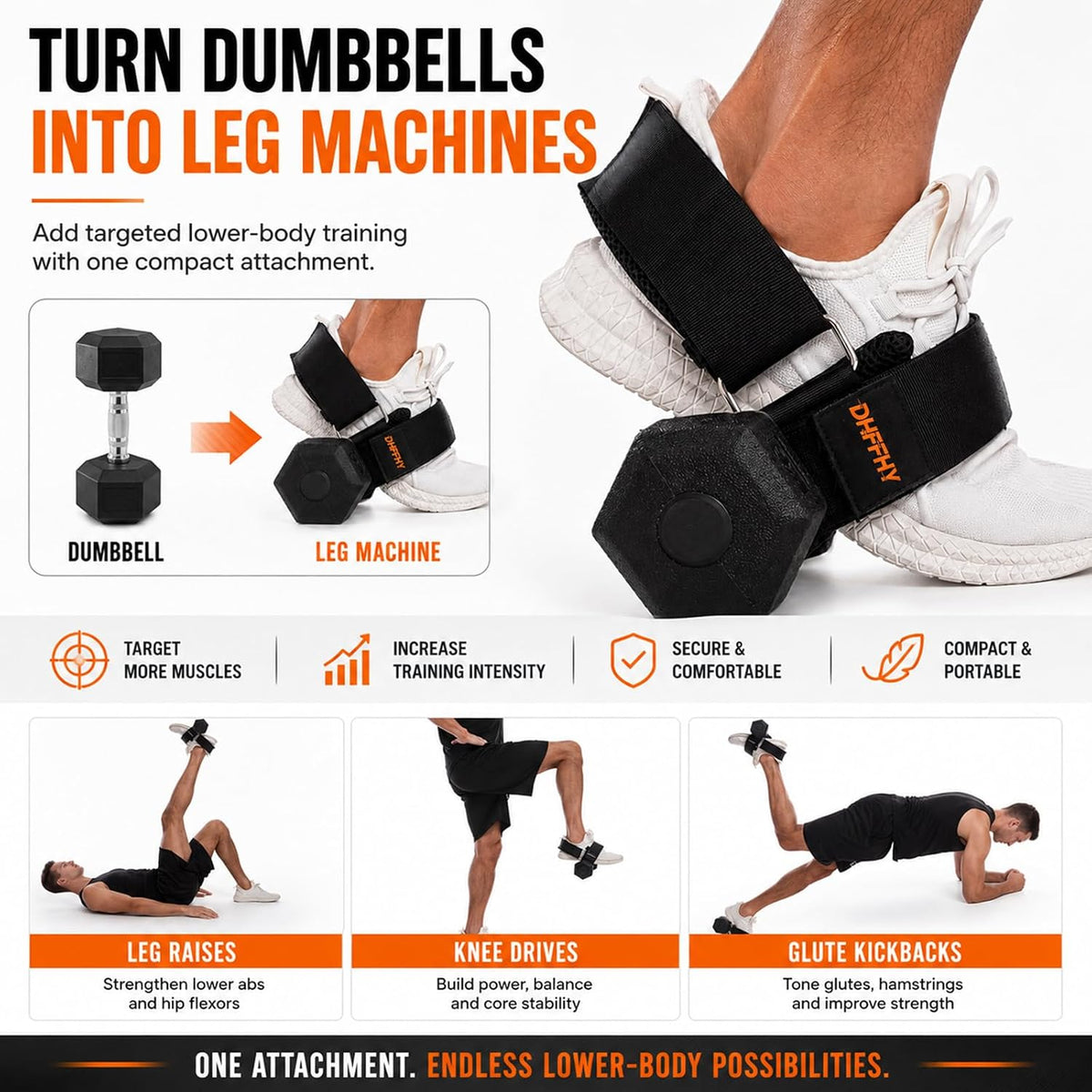 Monkey Foot Dumbbell Attachment for Glute Kickbacks & Leg Workouts, Adjustable Ankle/Foot Strap for Home Gym, Dumbbell Lifting Attachment for Hamstring Curls, Foot Weight Training Equipment