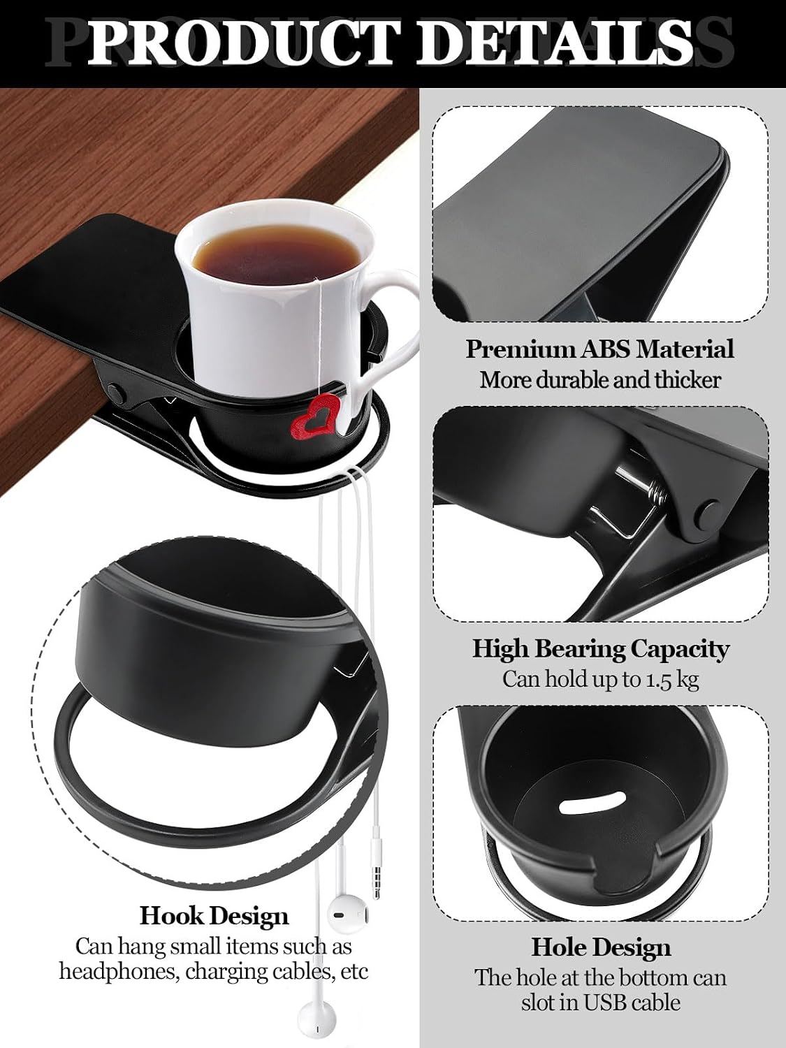 2PCS Clip on Drink Holder for Beach Chair, Desk Cup Holder with Groove