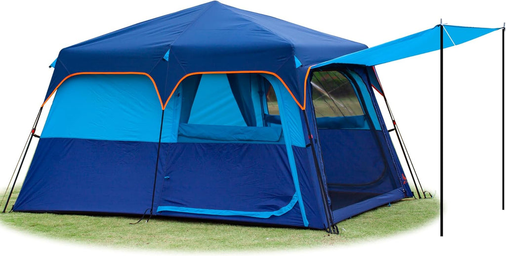 KTT Extra Large Tent 8-10-12-14 Person(A),Family Cabin Tents,2 Rooms,3 Doors and 3 Windows with Mesh,Straight Wall,Waterproof,Double Layer,Big Tent for Outdoor,Picnic,Camping,Family Gathering