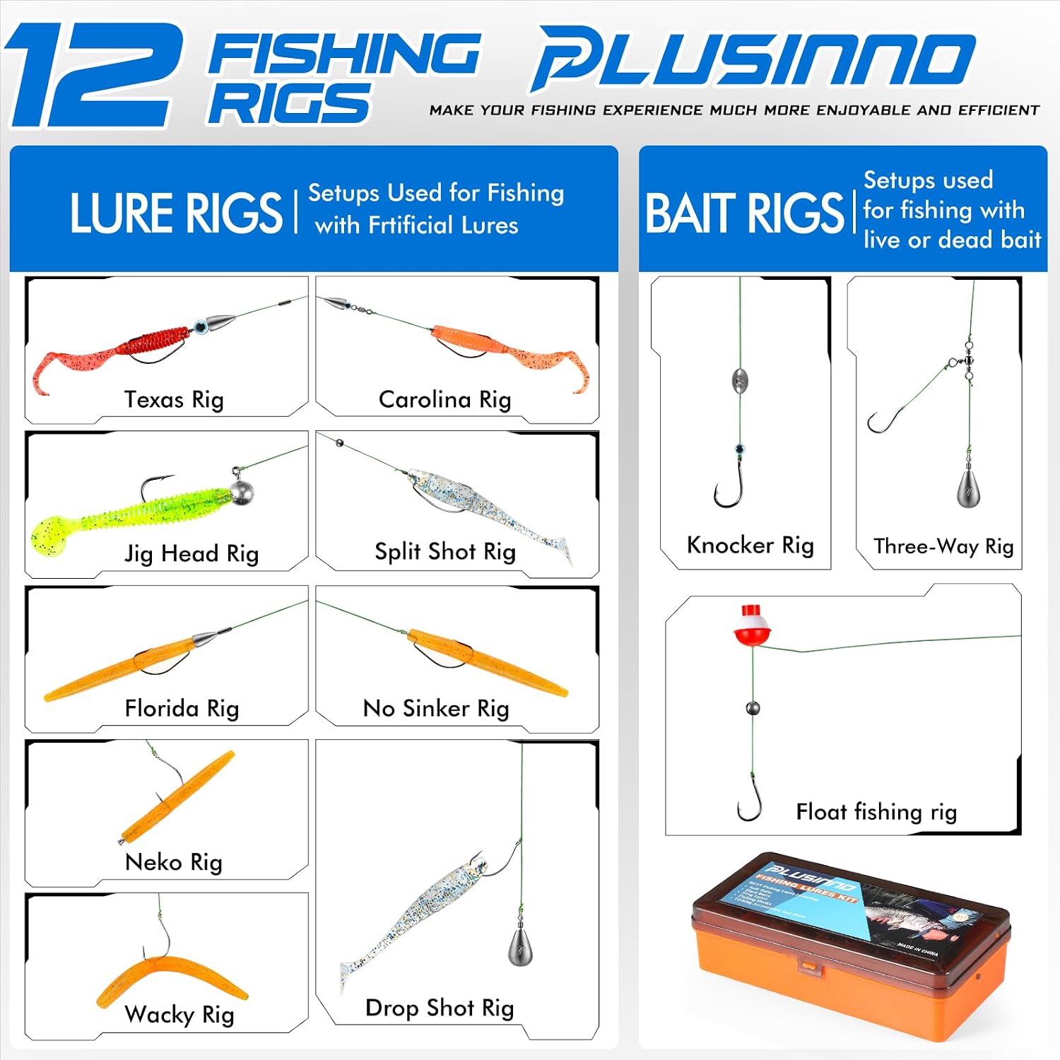 PLUSINNO Fishing Lures Tackle Box - Compact Fishing Gear for Bass Trout