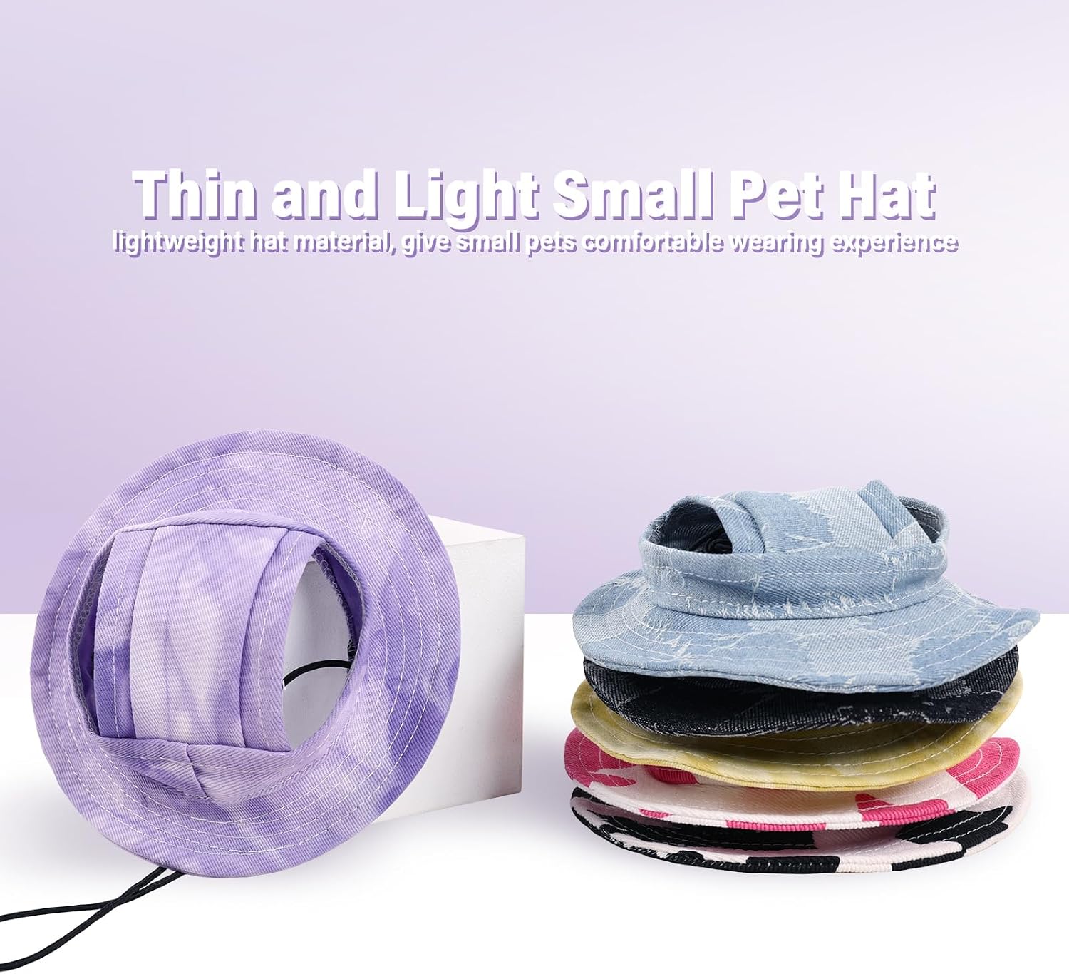 DENTRUN Cat Bucket Hat with Ear Hole, Cotton Birthday Bonnet for Small Pets