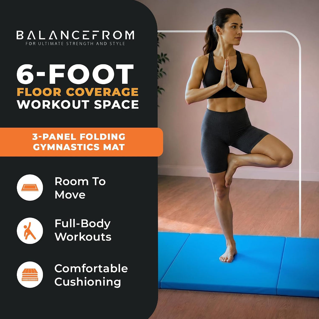 BalanceFrom 6x2 Feet 3-Panel Folding Gymnastics Mat � 1.5-Inch Thick Pad