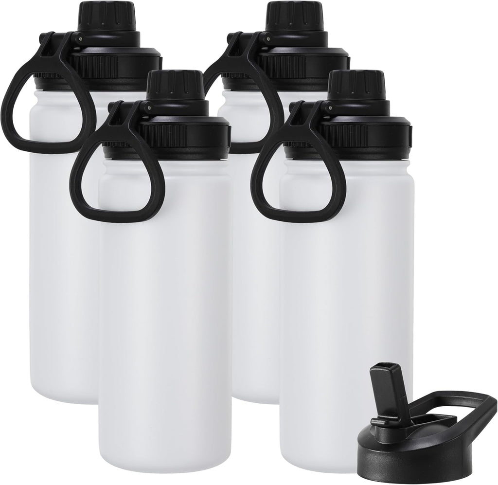 DOMICARE 16 oz Kids Water Bottle for School Stainless Steel Double Wall Vacuum Insulated Water Bottle with Straw lids & Spout Lid, Leakproof BPA Free (White,4)
