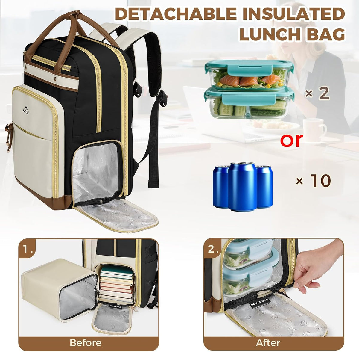 MATEIN Teacher Backpack with Organized Pocket, Lunch Backpack for Women