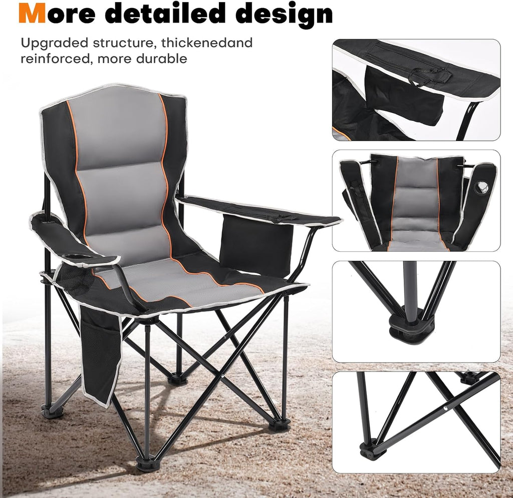 XMT Premium Padded Folding Chair, Extra Wide & Heavy Duty 450lbs Capacity, Portable Camping Chair with Insulated Cooler, Cup Holder & Storage, Compact Foldable for Outdoor, Beach, Picnics
