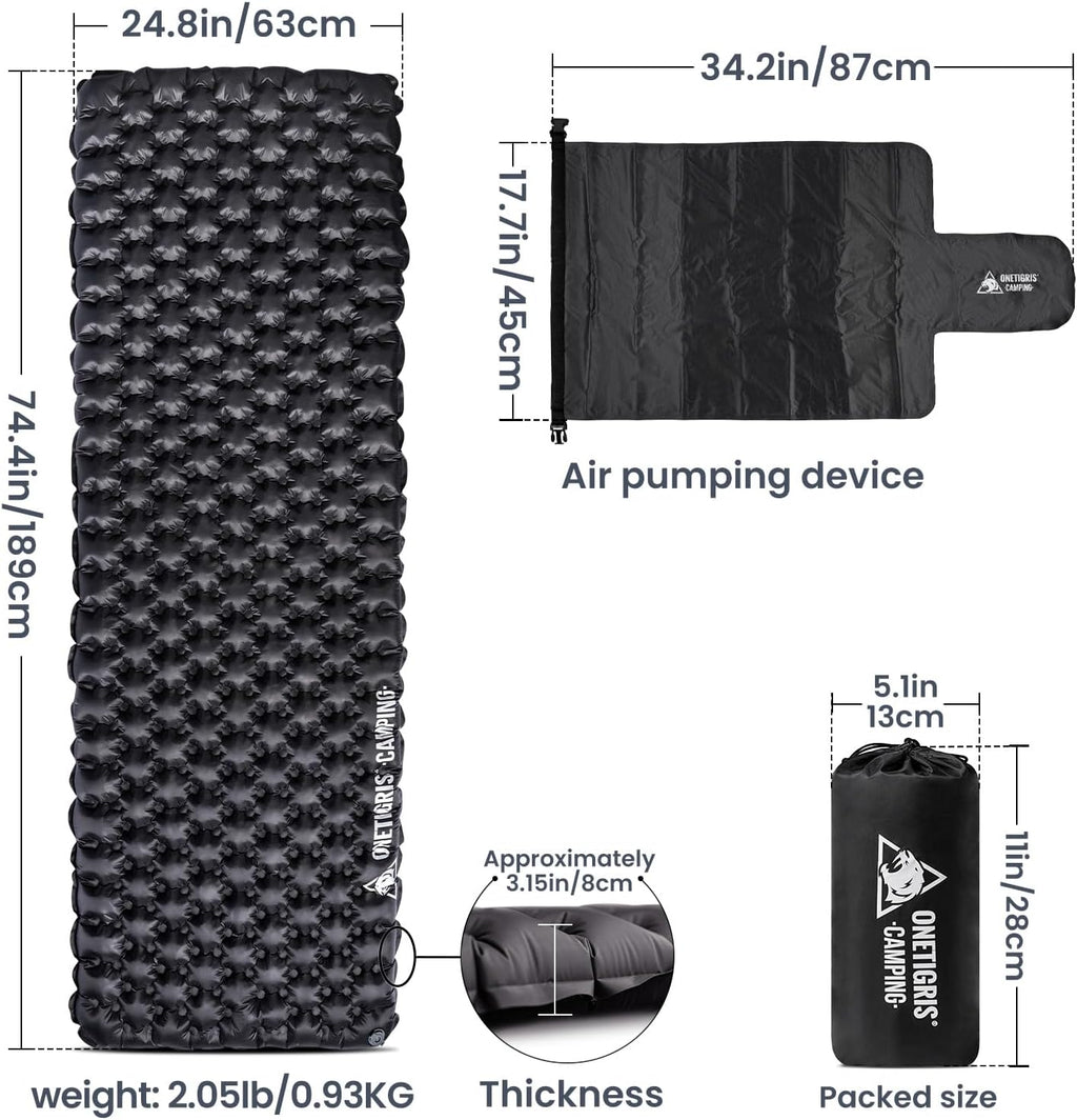 ONETIGRIS Obsidian Ultralight Sleeping Pad, 5.2R Insulated, Inflatable Camping Backpacking Sleeping Mat Weighs 2.05lb, 74.4" x 24.8"