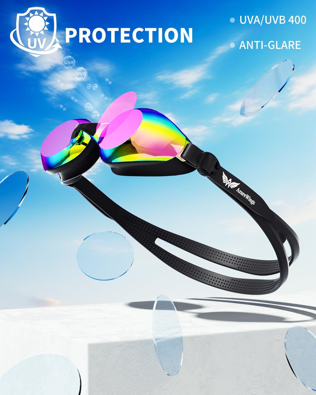 Swim Goggles and Swim Cap Set for Adults, Anti-Fog Leakproof UV Protection Swimming Goggles with Silicone Cap