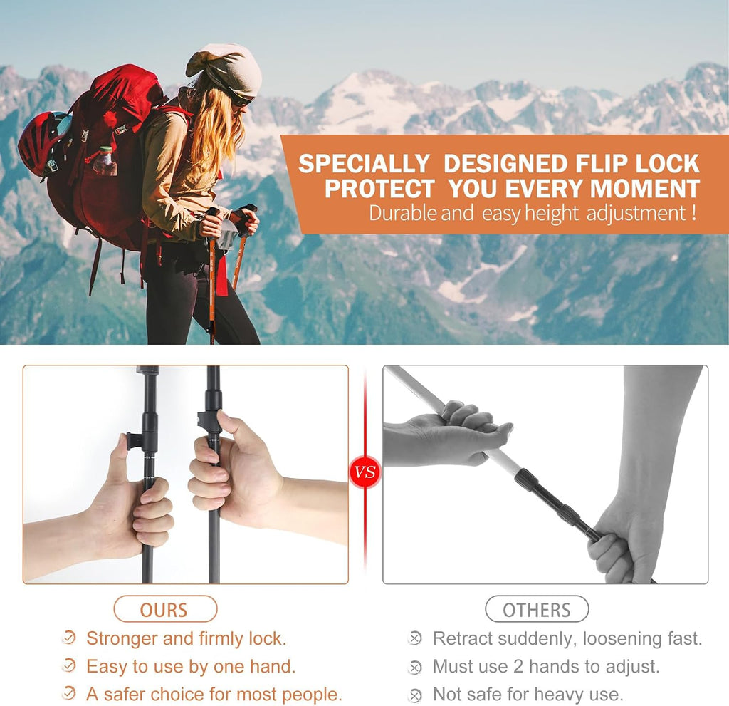 G2 GO2GETHER Aluminum Trekking Poles - Quick Adjustable Locks, Comfort Handle, Padded Strap, Snow Baskets - Walking Sticks Suitable for Hiking, Walking