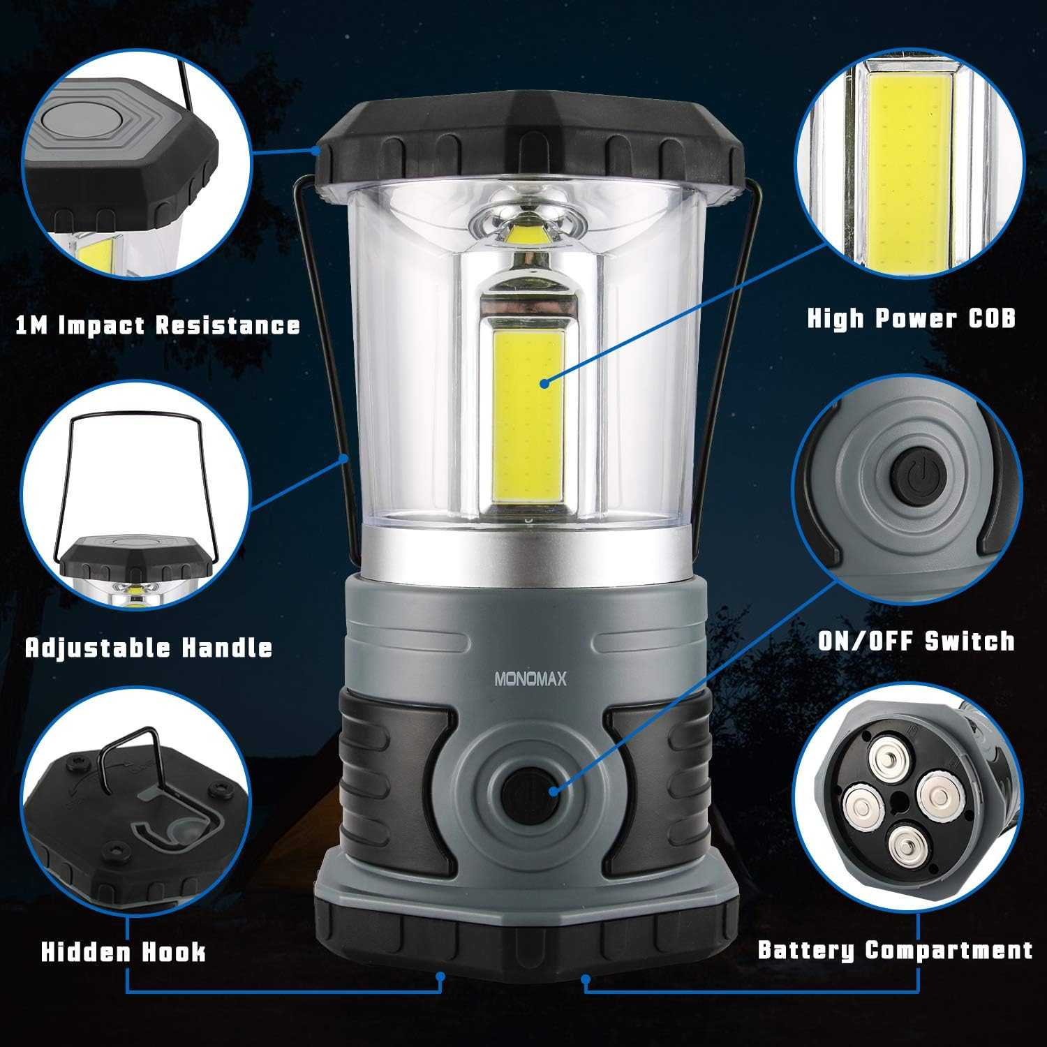 innofox LED Camping Lantern, 1500 LM Lanterns for Power Outages with 4 D Batteries Included, Battery Powered Lantern Flashlight with 4 Light Modes, Weatherproof Tent Light for Storms and Hurricanes